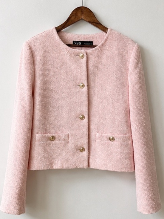 Zara Jackets & Blazers - ZARA Light Pink Tweed Cropped Blazer